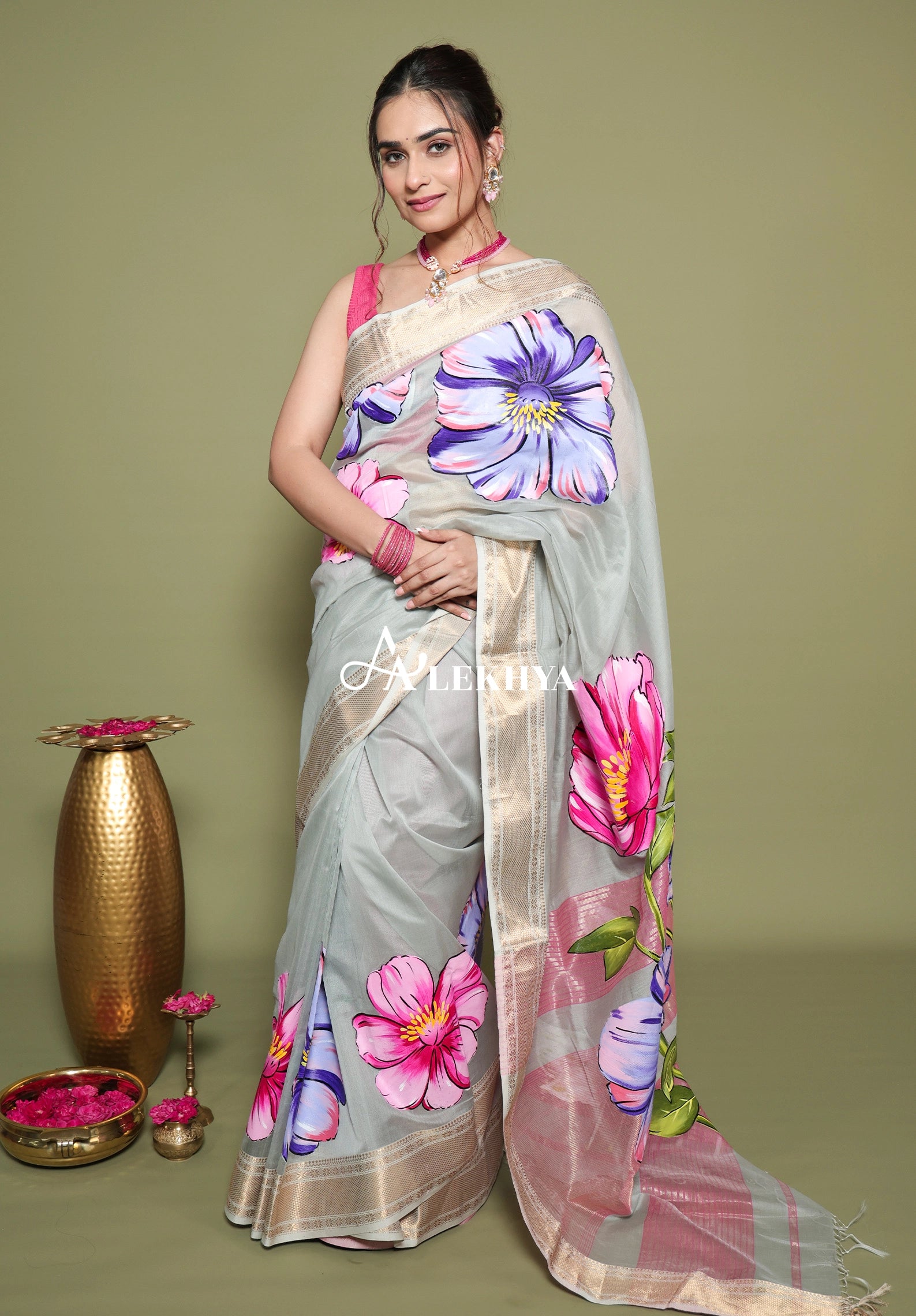 Blush Bloom Garden - Maheshwari Handloom Saree