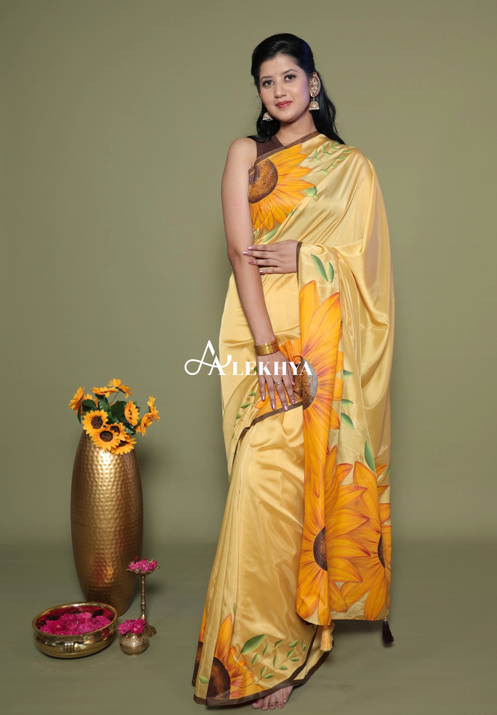 The Artistic Edit — Mustard Yellow Hand Painted Polki Organza Saree
