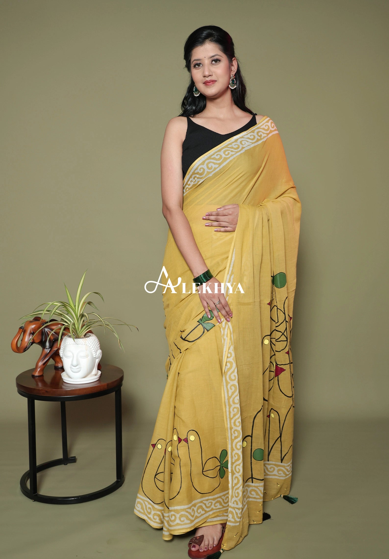 Ochre yellow Batik Signature- Hand Painted Mul Cotton