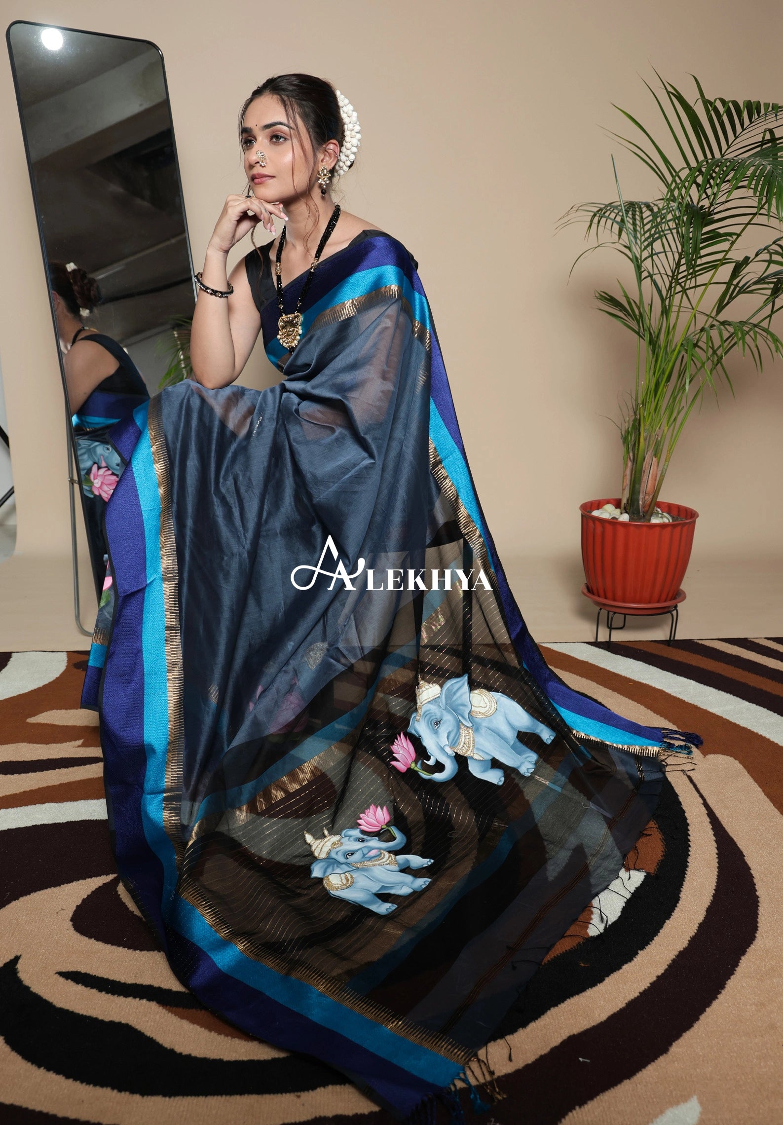 Bal Gajraj- Painted Stories Maheshwari Saree