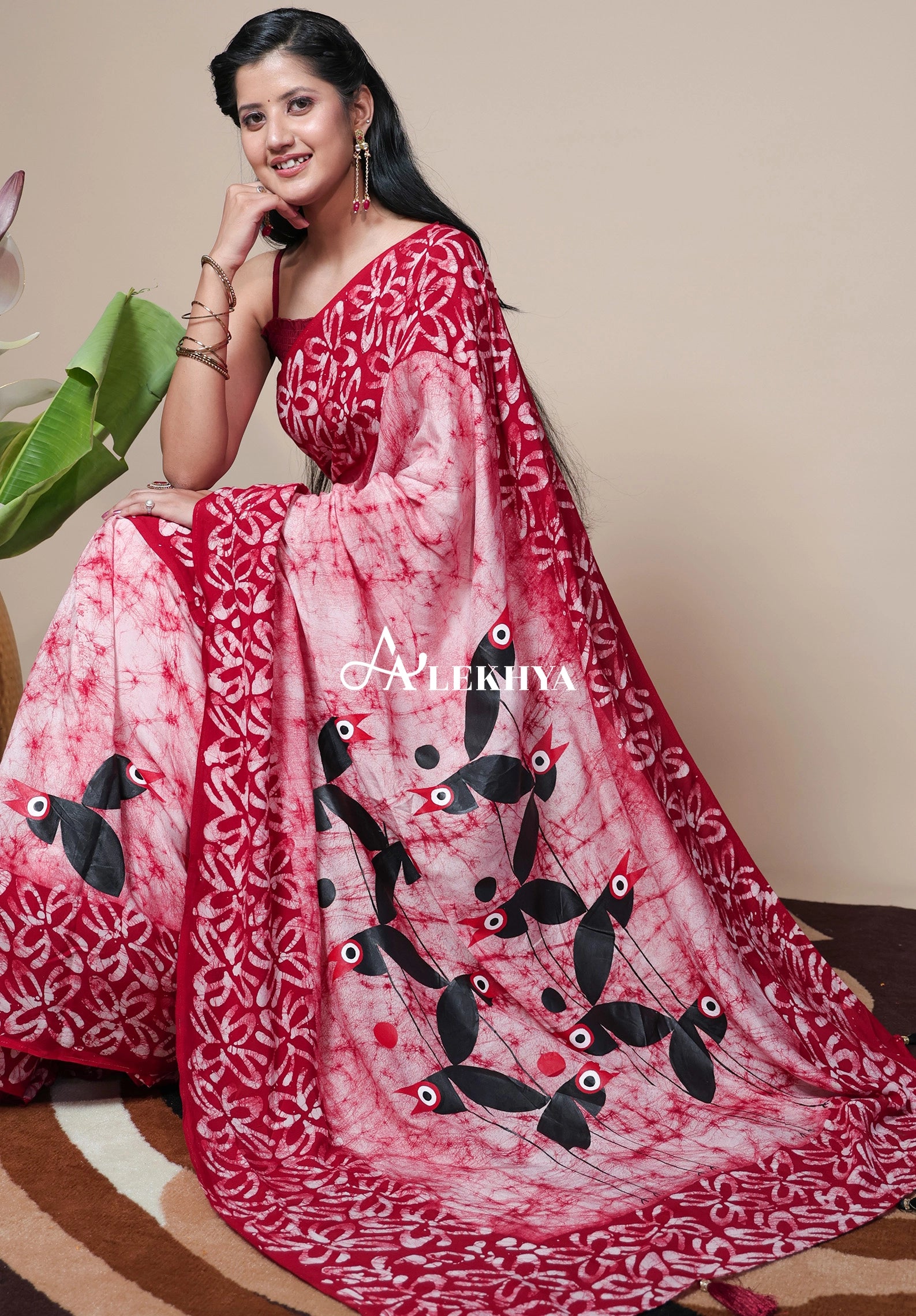 Red batik Signature- Handcrafted Muslin Silk