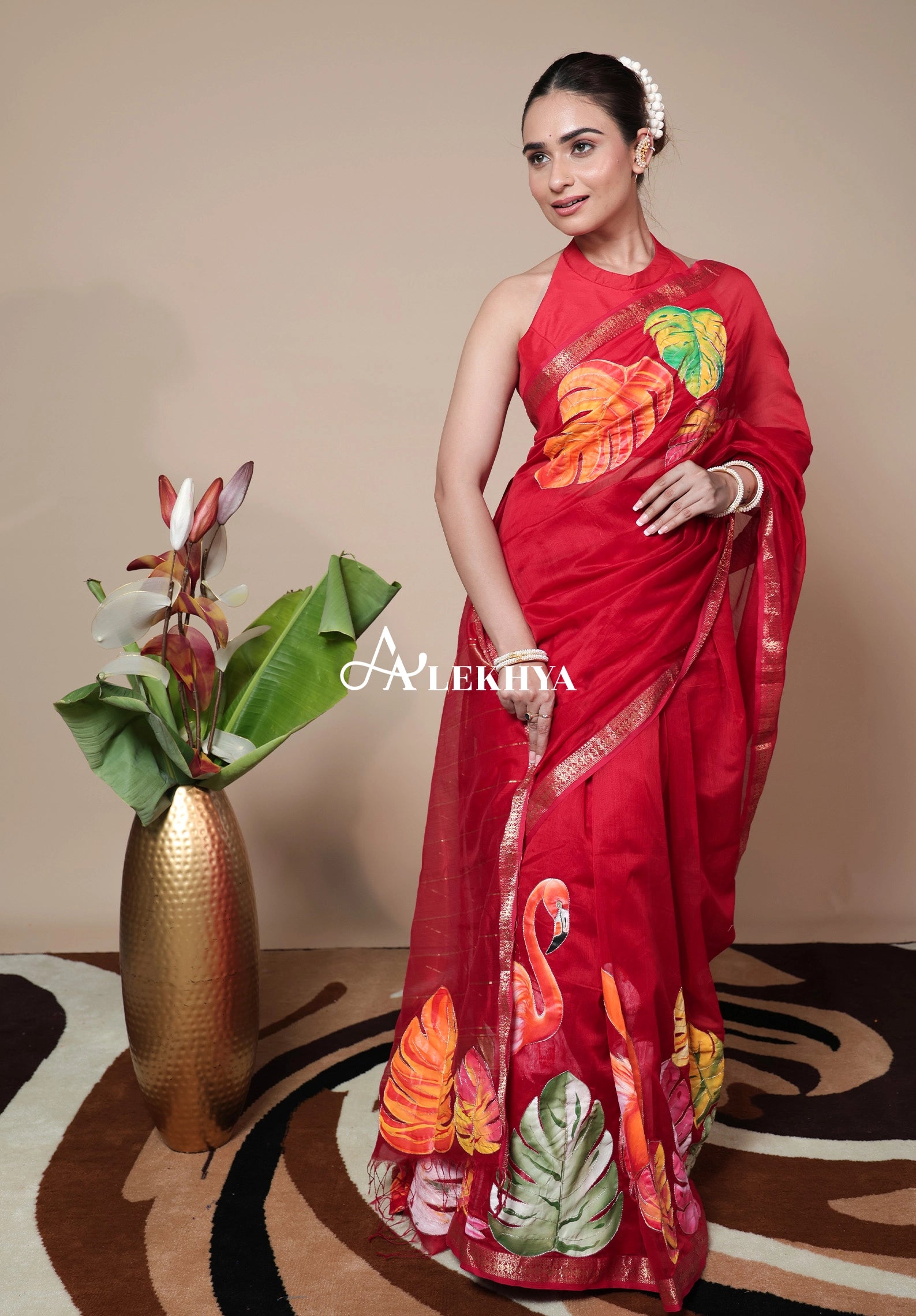 Flamingo Paradise-Maheshwari Handloom Saree