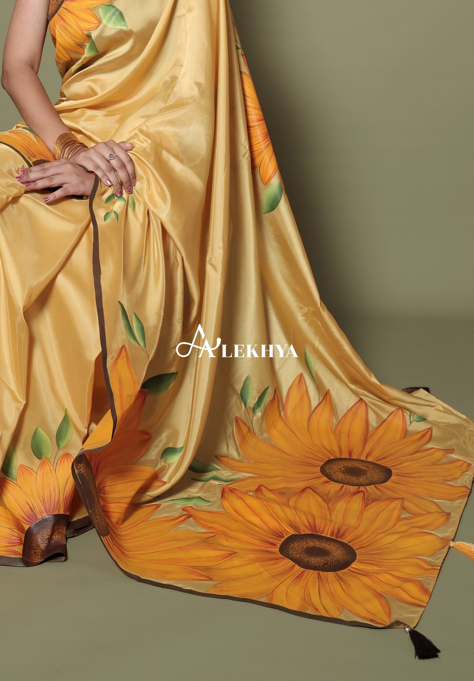 The Artistic Edit — Mustard Yellow Hand Painted Polki Organza Saree