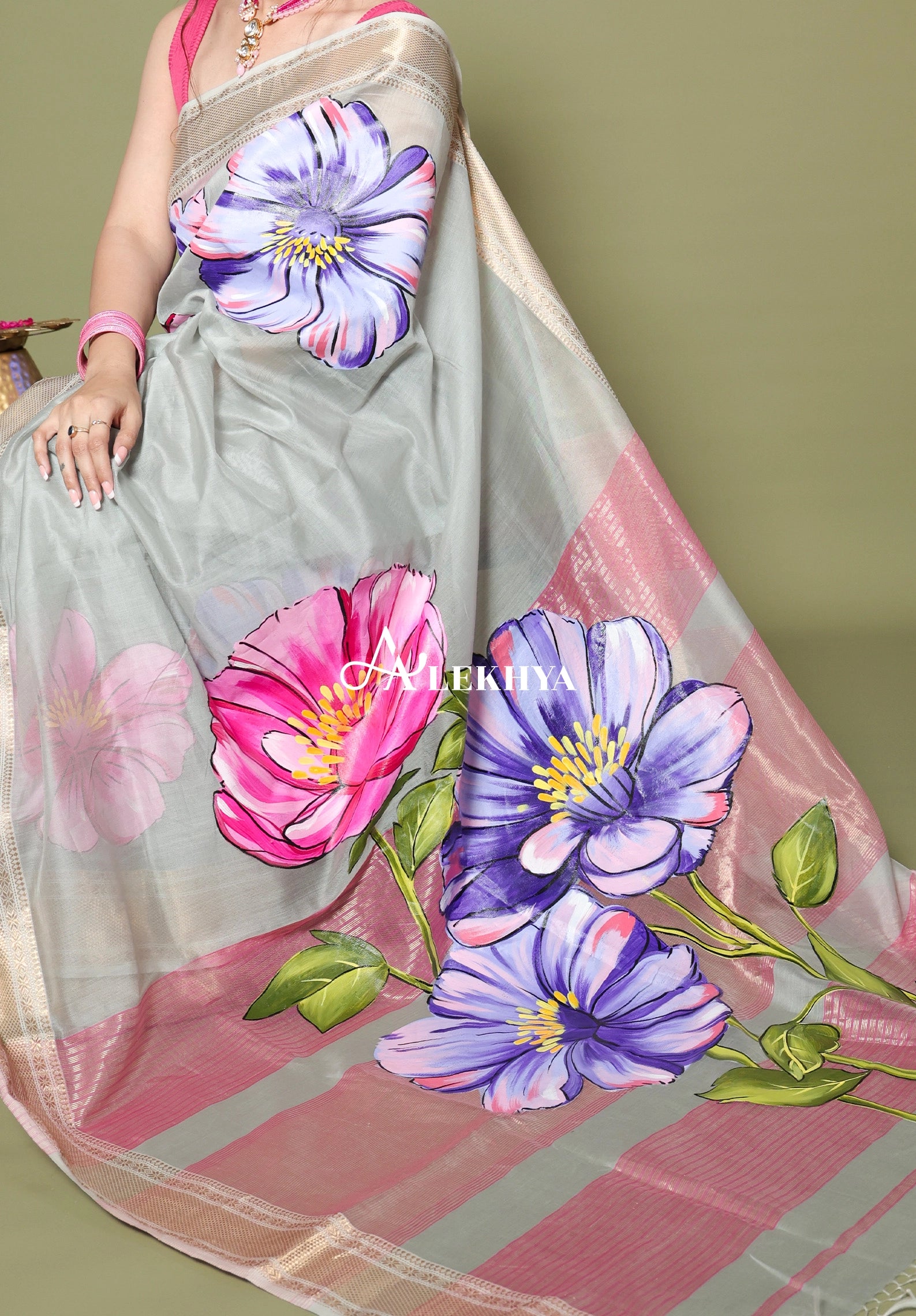 Blush Bloom Garden - Maheshwari Handloom Saree