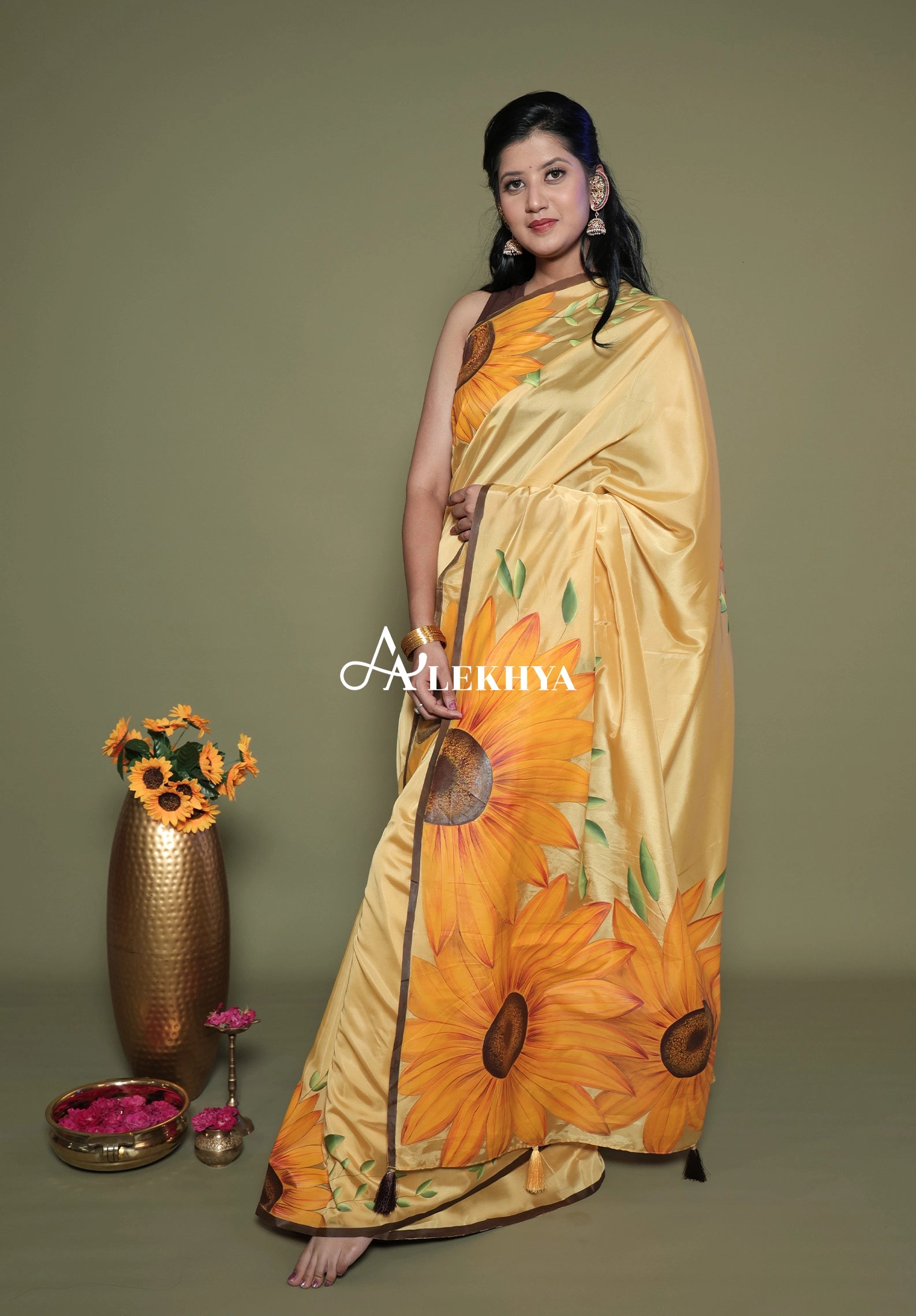 The Artistic Edit — Mustard Yellow Hand Painted Polki Organza Saree