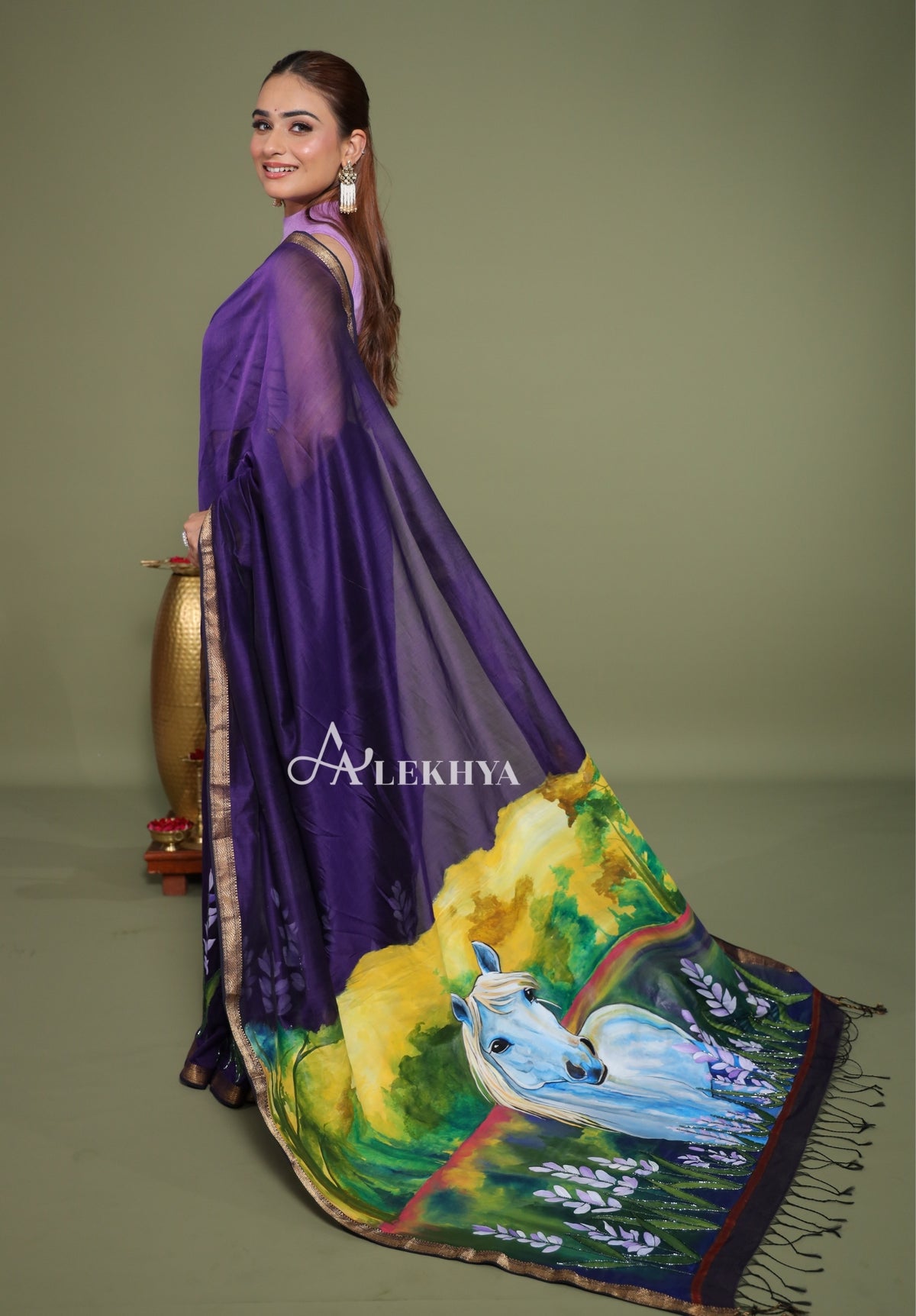 Majestic Stallion – Purple Maheshwari Handloom Saree