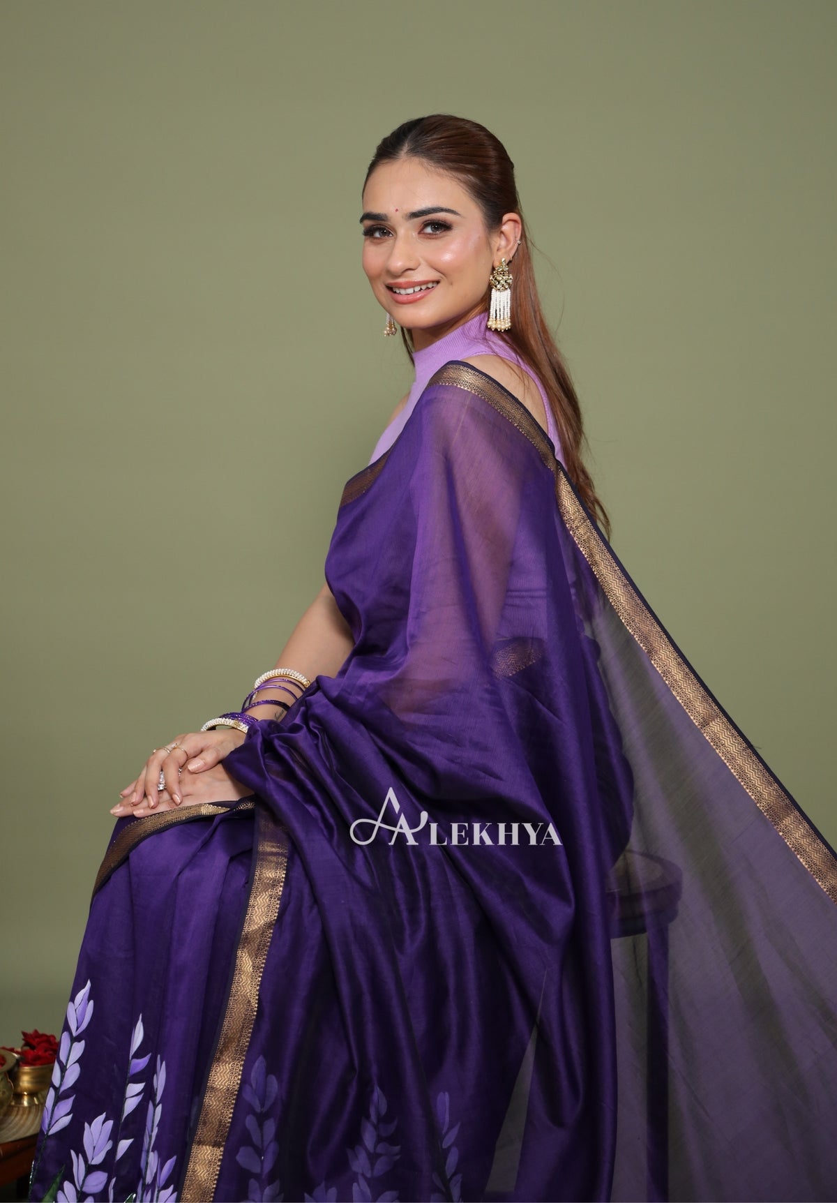 Majestic Stallion – Purple Maheshwari Handloom Saree