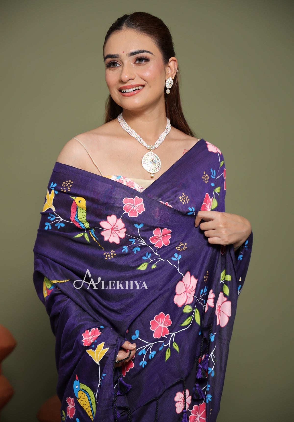 Midnight Blossom – Royal Purple Cotton Saree