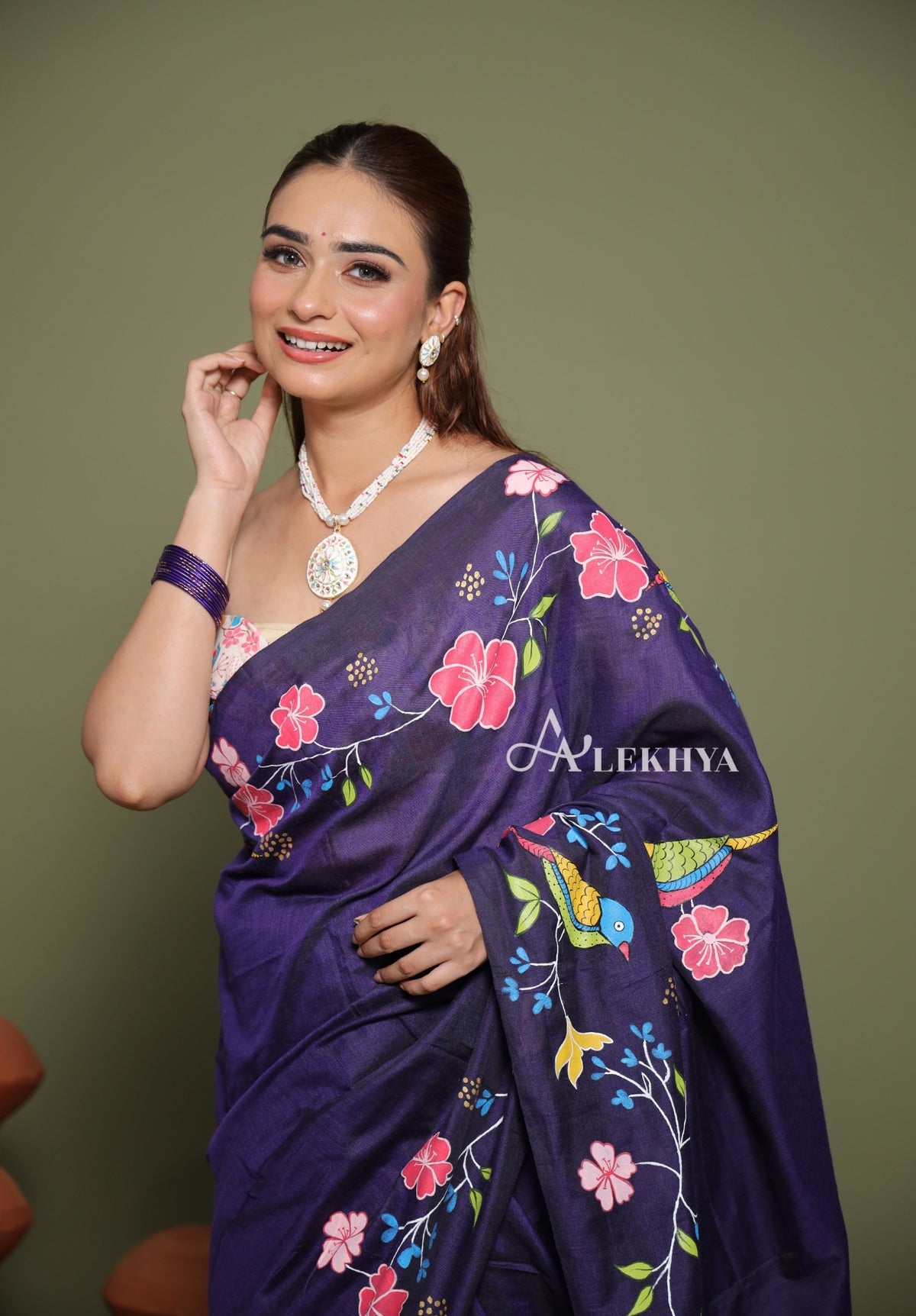 Midnight Blossom – Royal Purple Cotton Saree