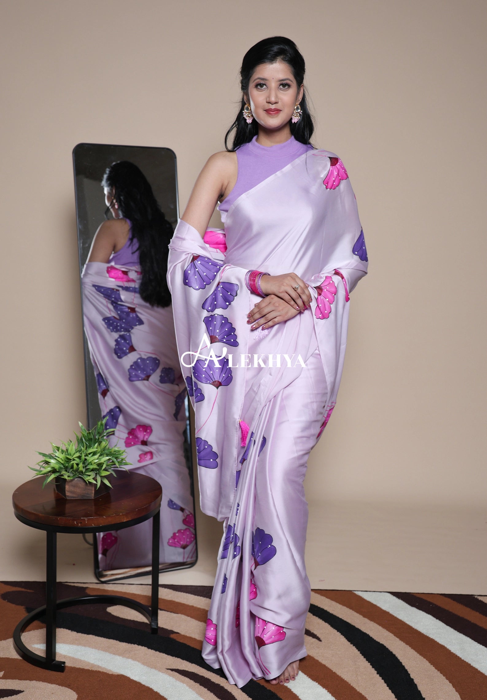 Artistic Expression — Lilac Silky Satin Saree