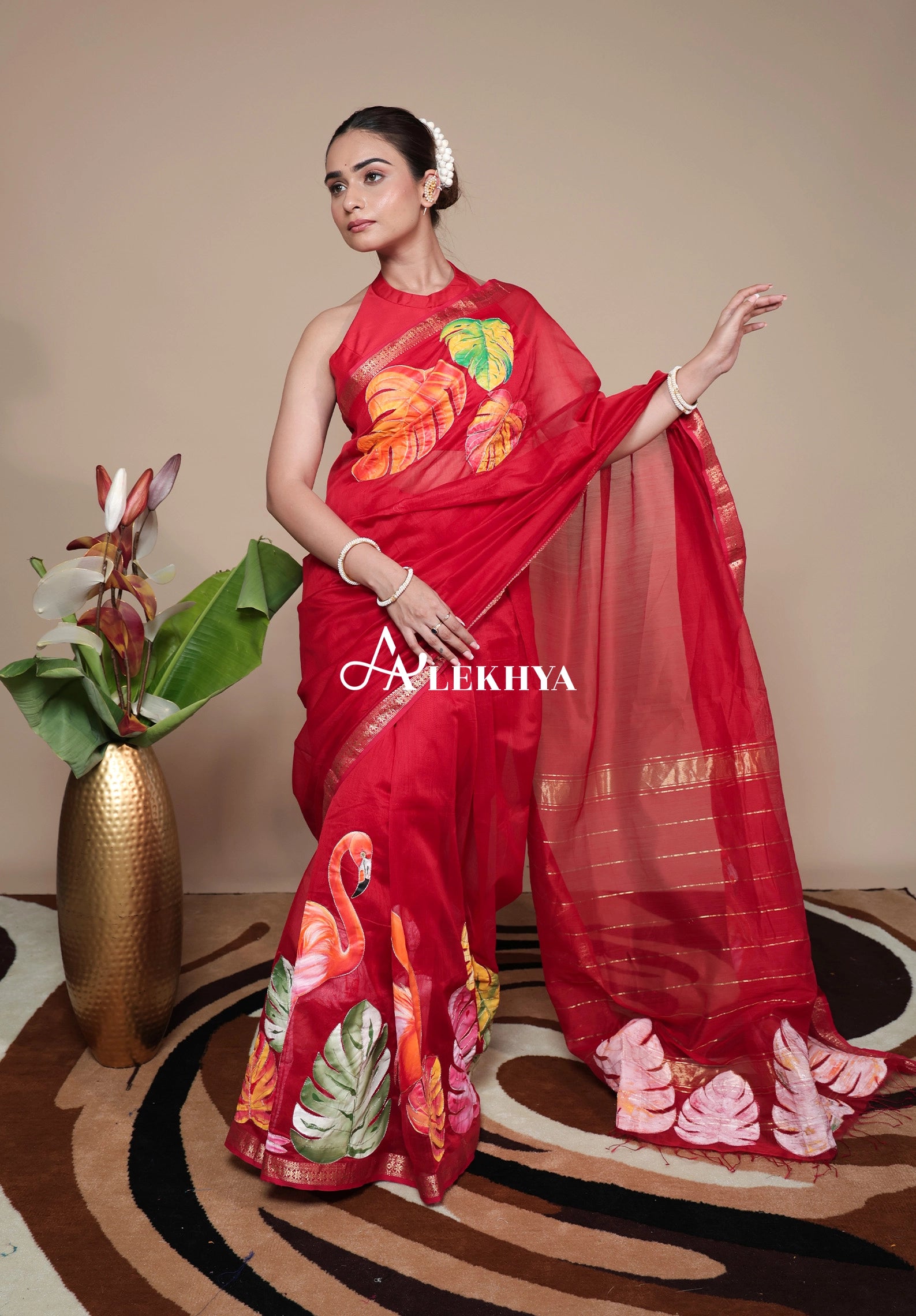 Flamingo Paradise-Maheshwari Handloom Saree