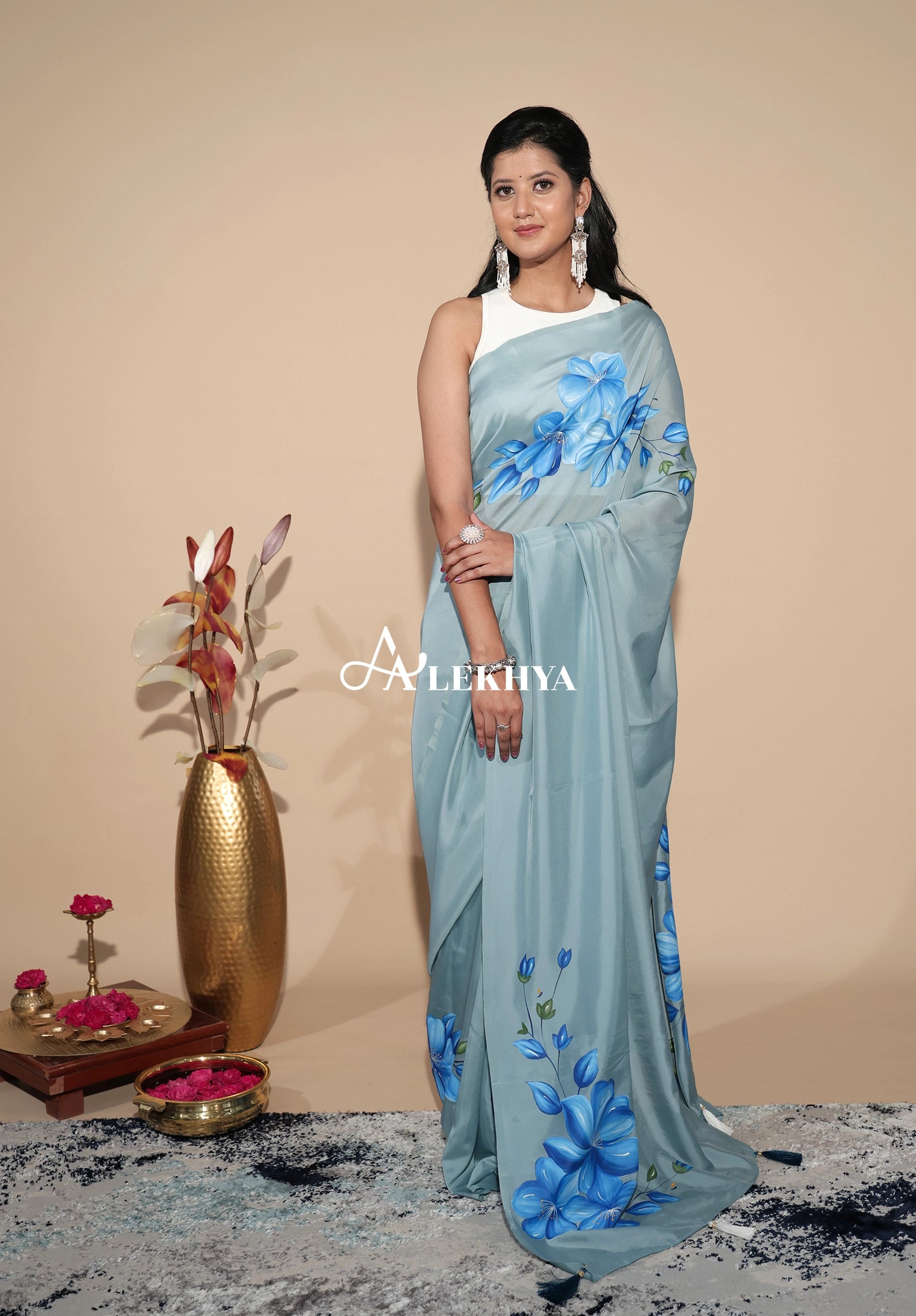 The Artistic Edit — powder Blue Hand Painted Polki Organza Saree