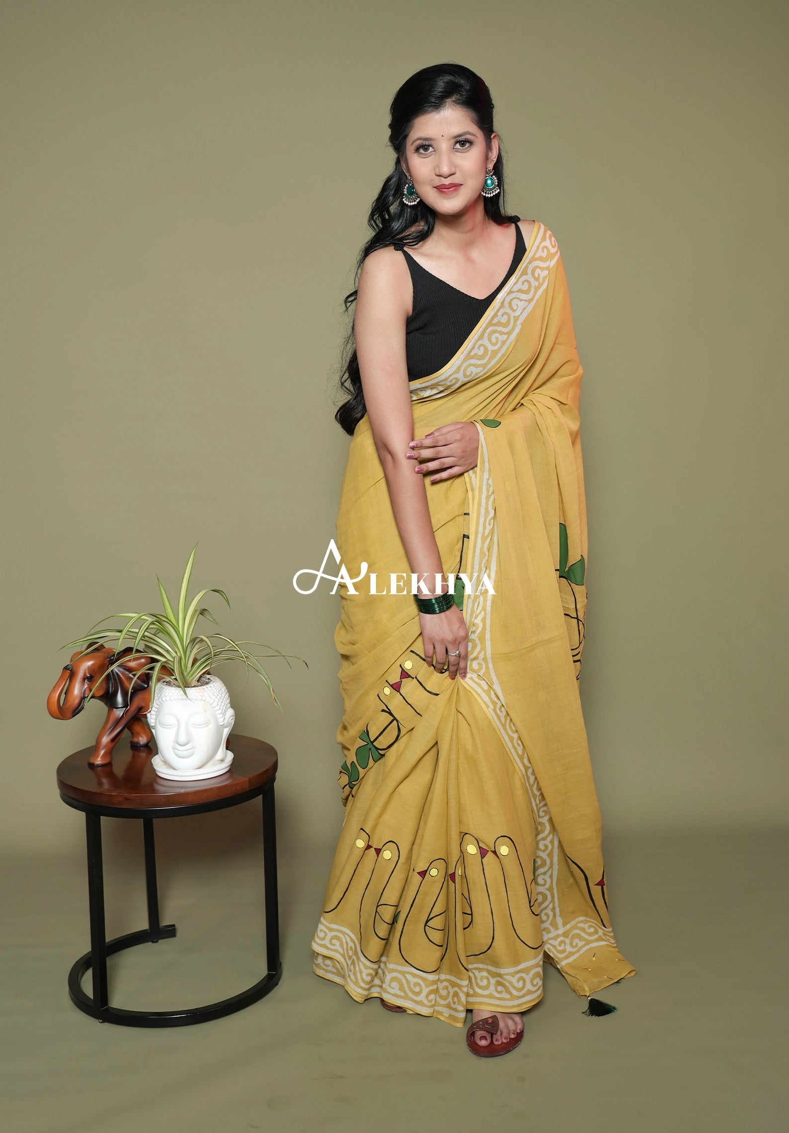 Ochre yellow  Batik Signature- Hand Painted Mul Cotton