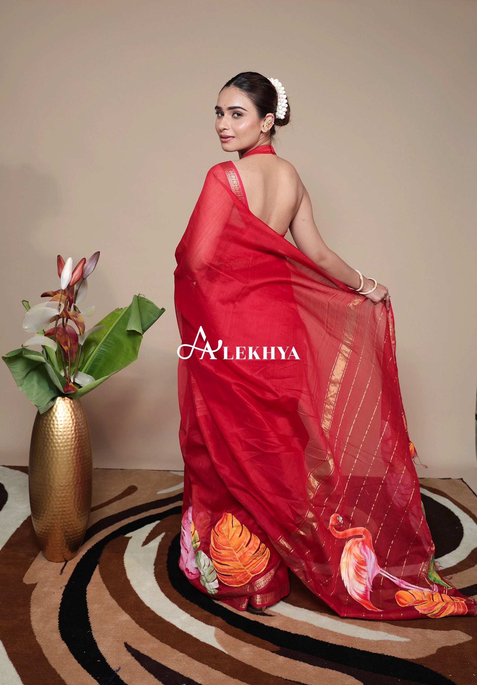 Flamingo Paradise-Maheshwari Handloom Saree