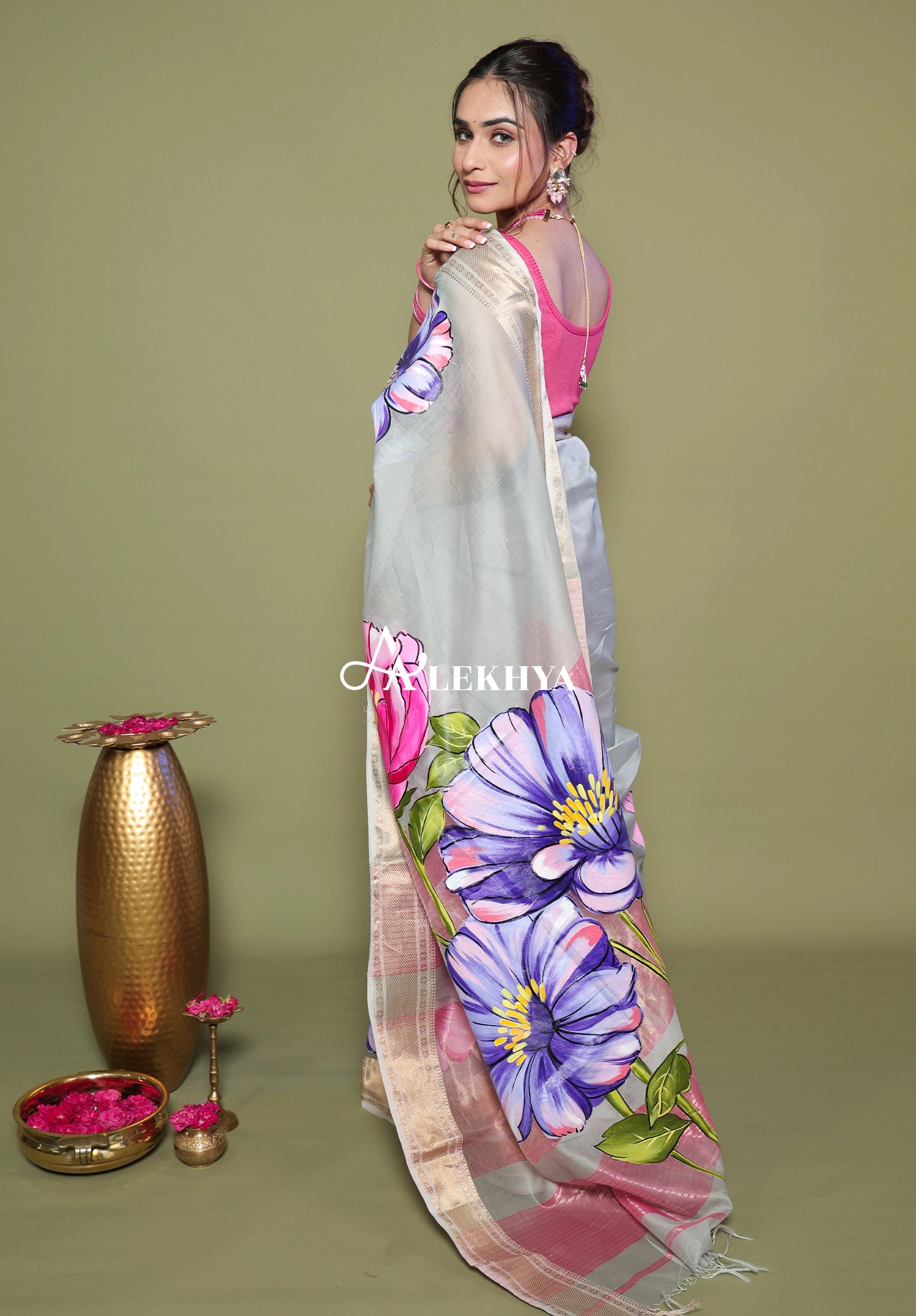 Blush Bloom Garden - Maheshwari Handloom Saree