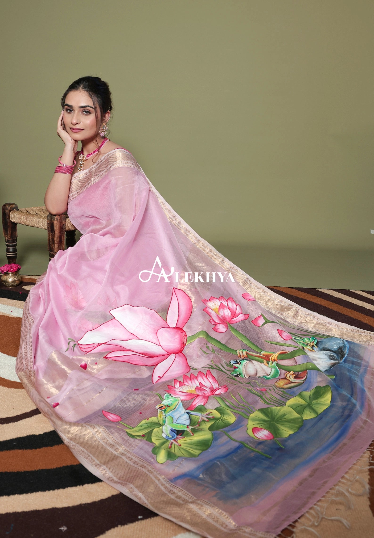 Frolic Frog - Maheshwari Handloom Saree