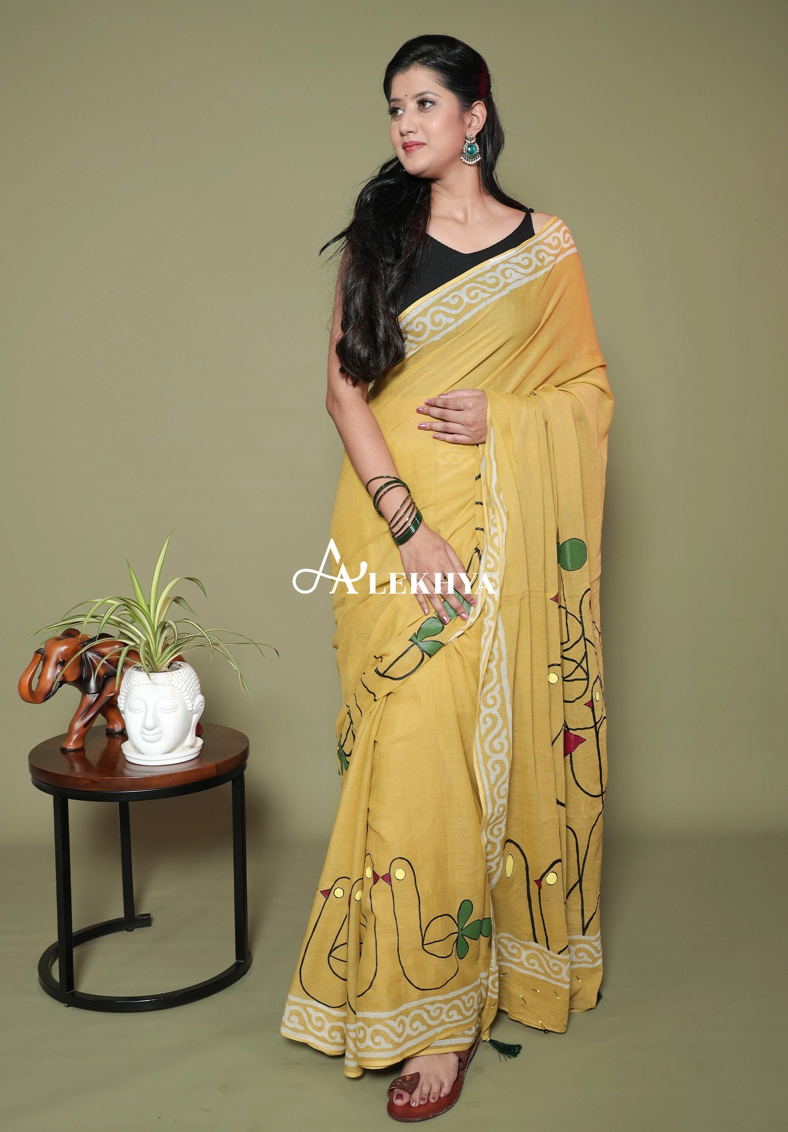 Ochre yellow  Batik Signature- Hand Painted Mul Cotton