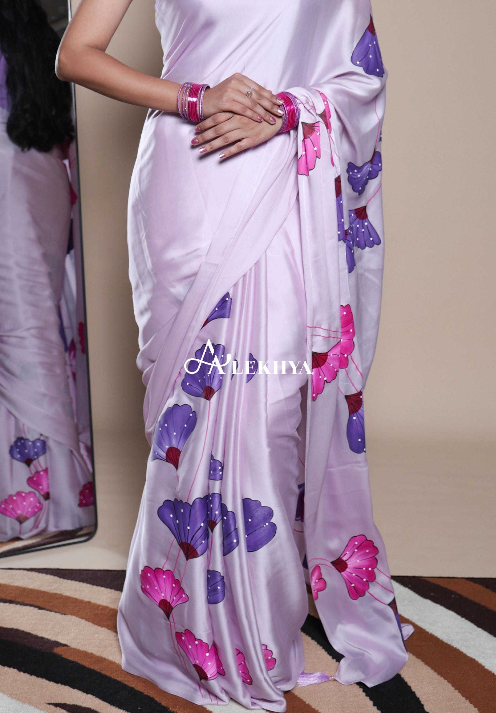 Artistic Expression — Lilac Silky Satin Saree