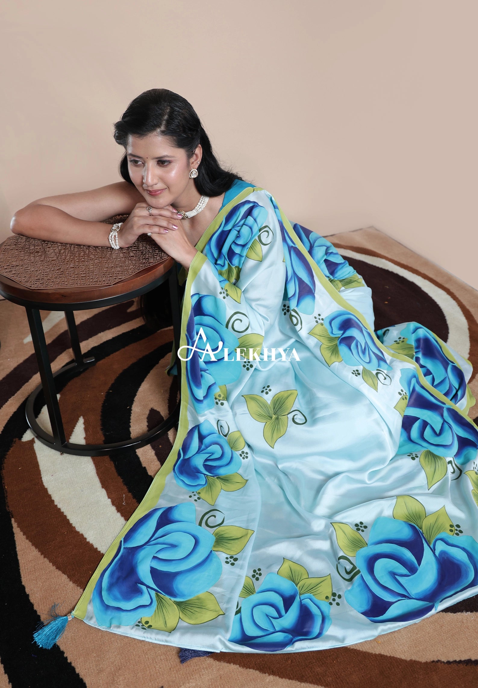 Artistic Expression — Sky Blue Silky Satin Saree