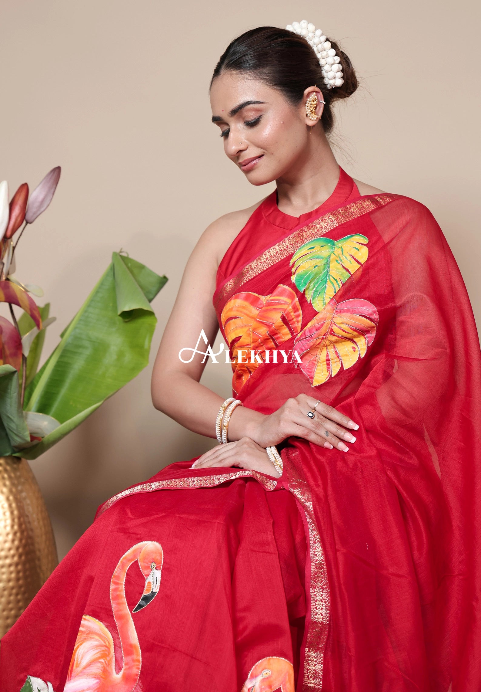 Flamingo Paradise-Maheshwari Handloom Saree