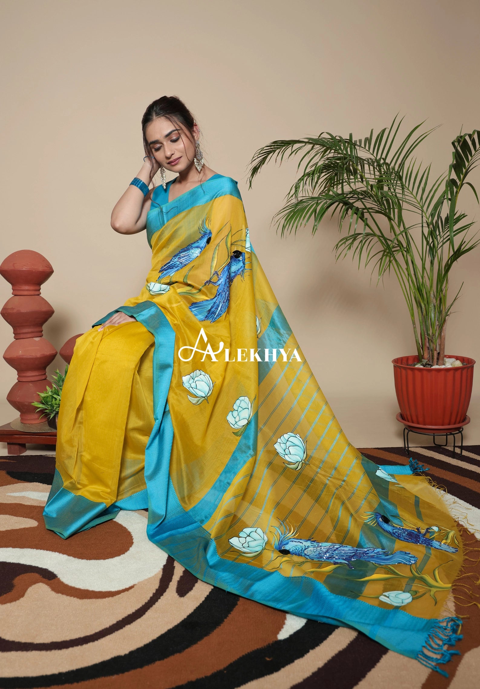 Macaw Majesty- Maheshwari Handloom Saree