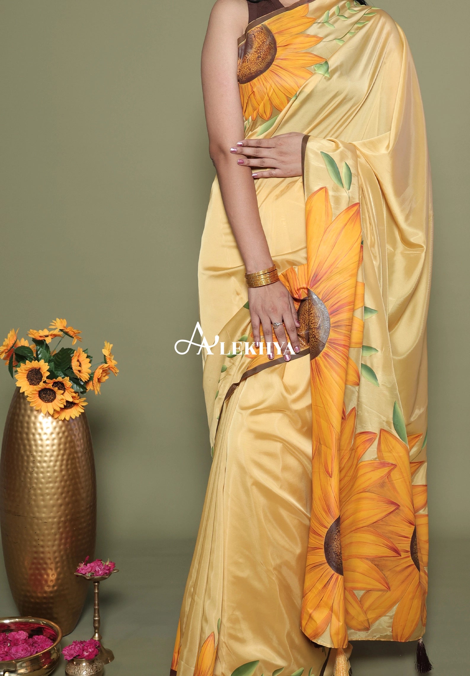 The Artistic Edit — Mustard Yellow Hand Painted Polki Organza Saree