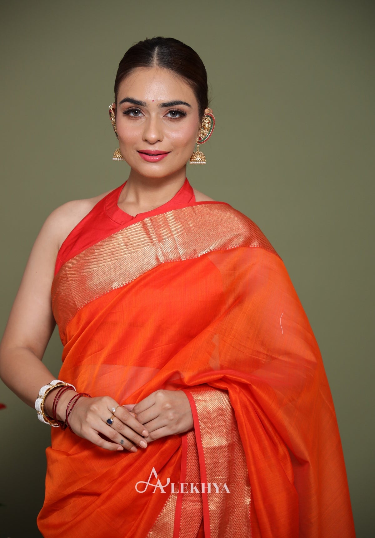 Scarlet Garden – Maheshwari Handloom Saree