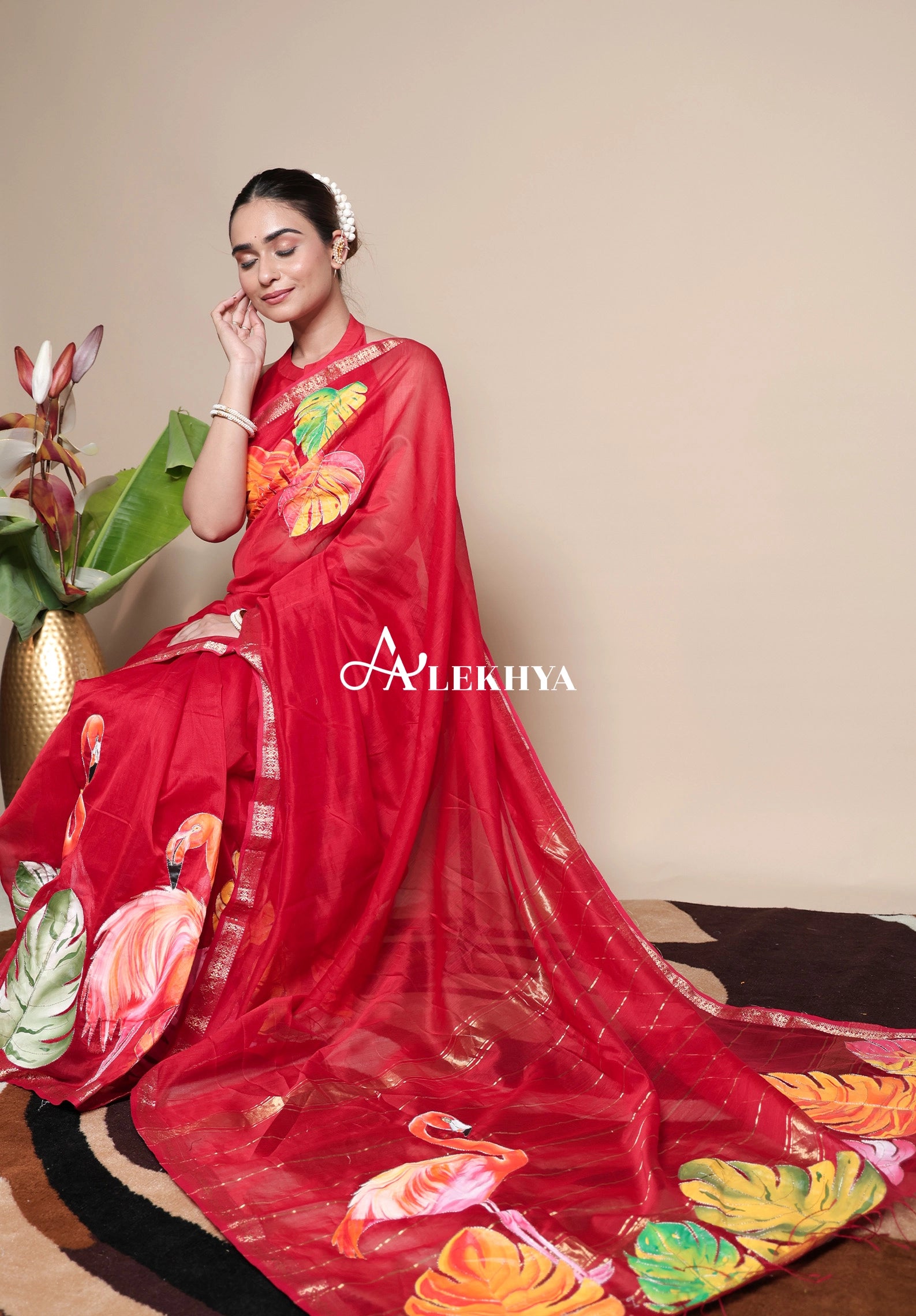 Flamingo Paradise-Maheshwari Handloom Saree