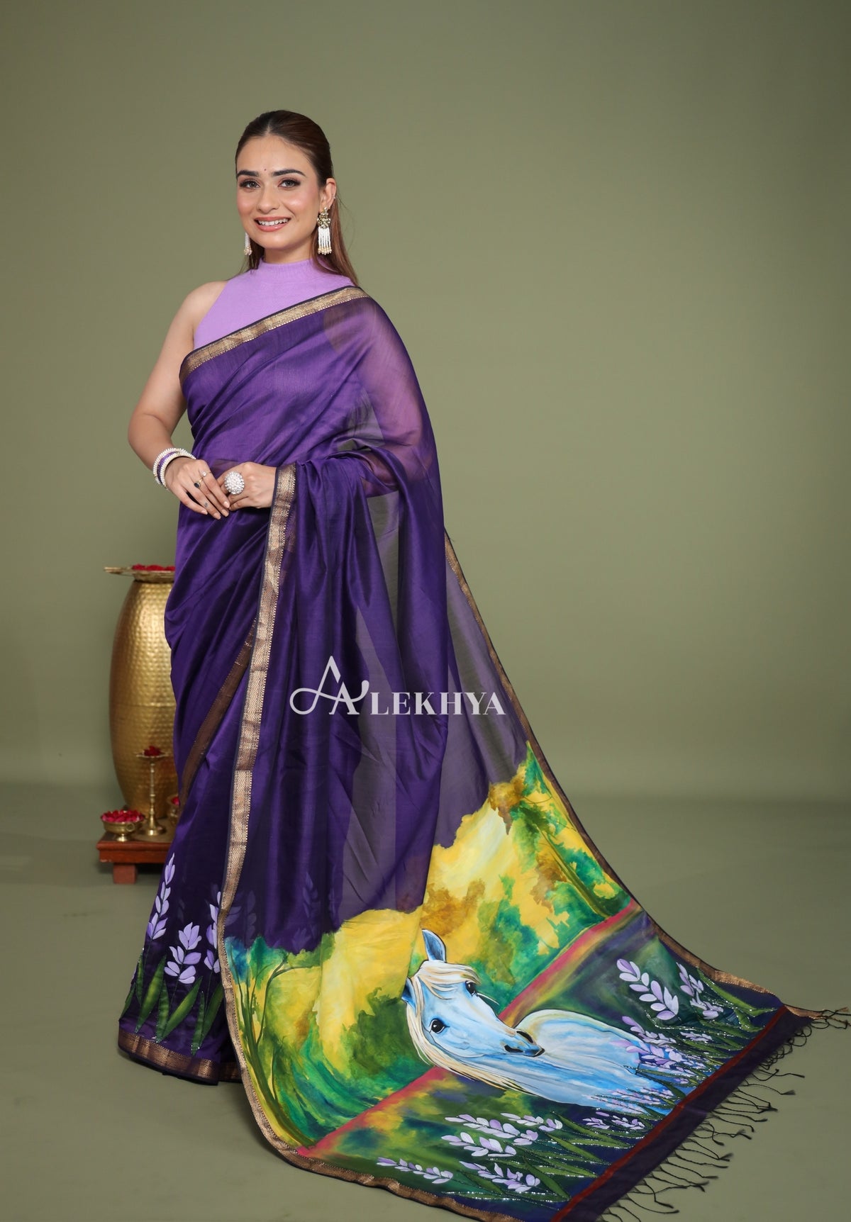 Majestic Stallion – Purple Maheshwari Handloom Saree