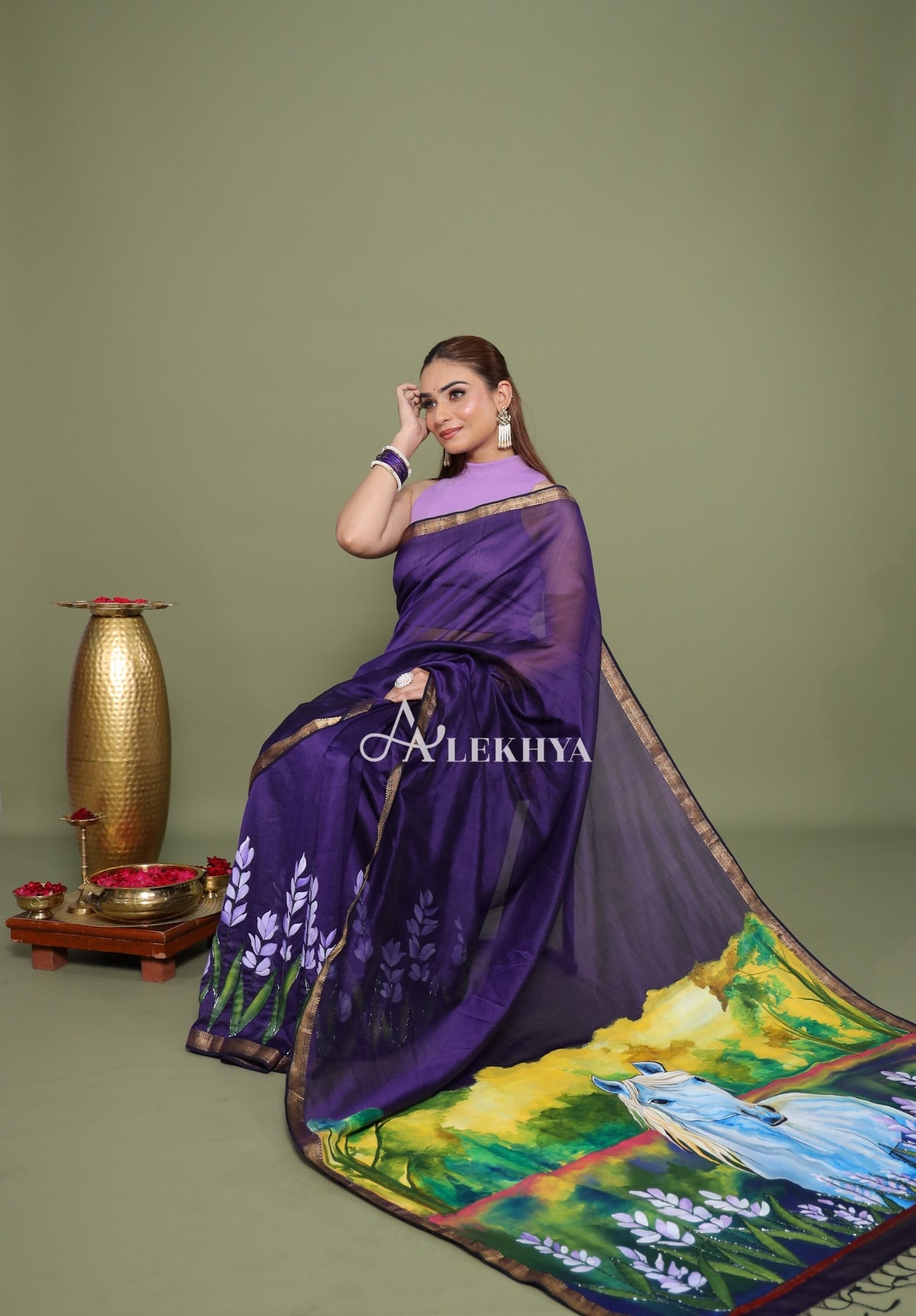Majestic Stallion – Purple Maheshwari Handloom Saree