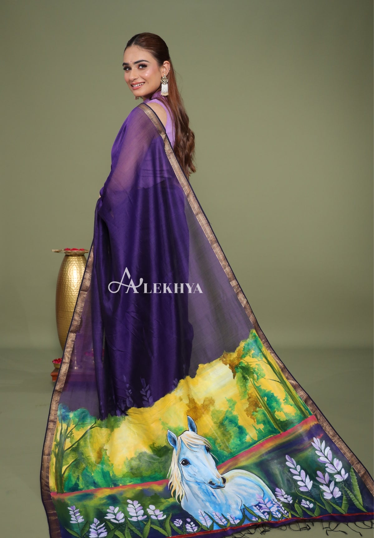 Majestic Stallion – Purple Maheshwari Handloom Saree