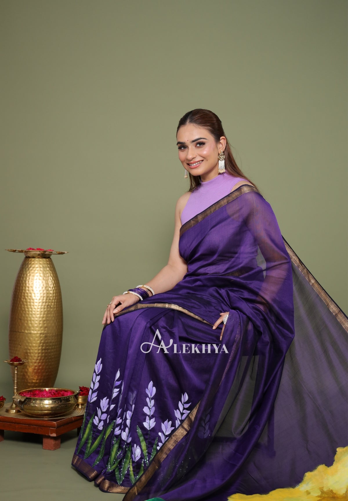 Majestic Stallion – Purple Maheshwari Handloom Saree
