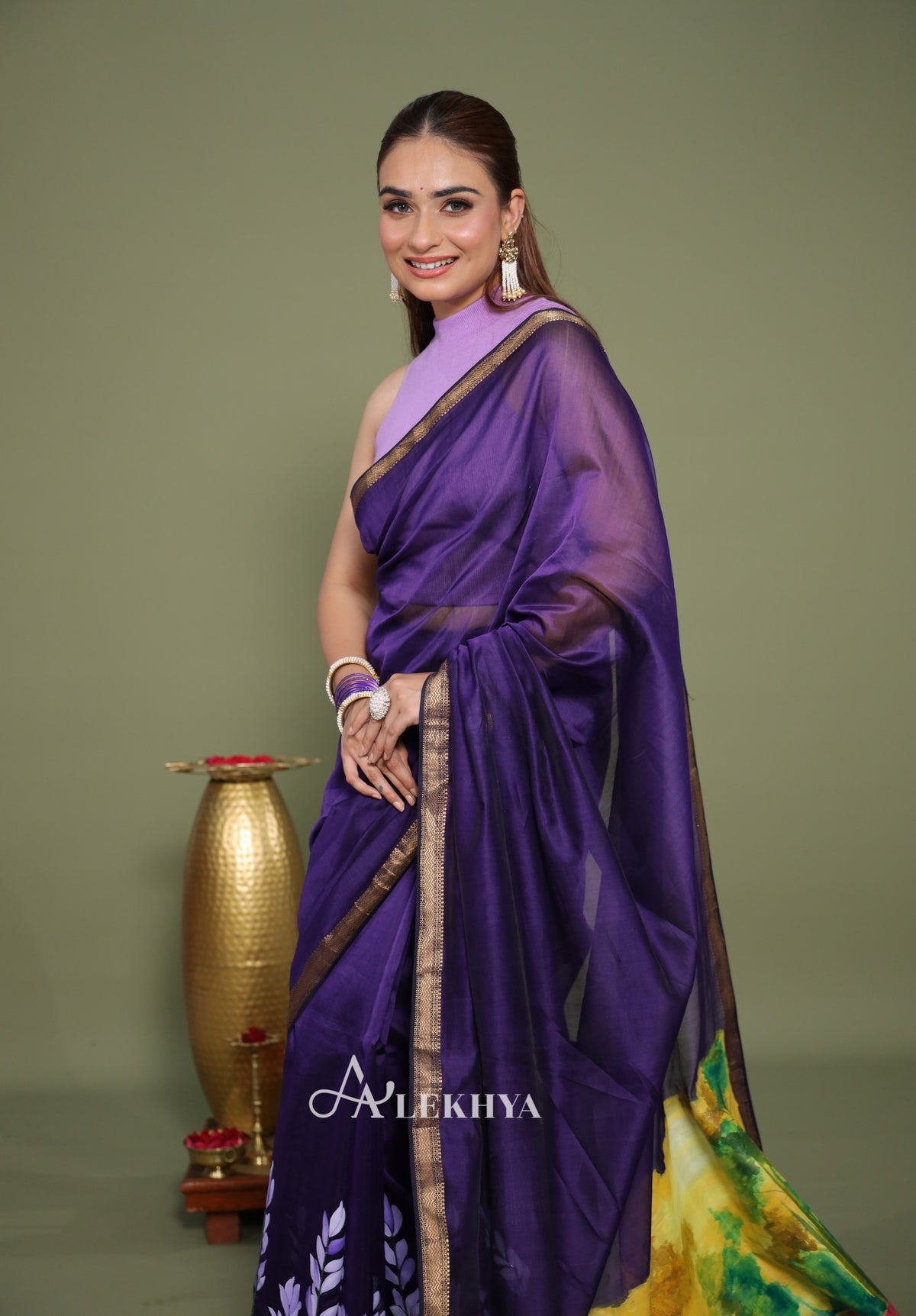 Majestic Stallion – Purple Maheshwari Handloom Saree