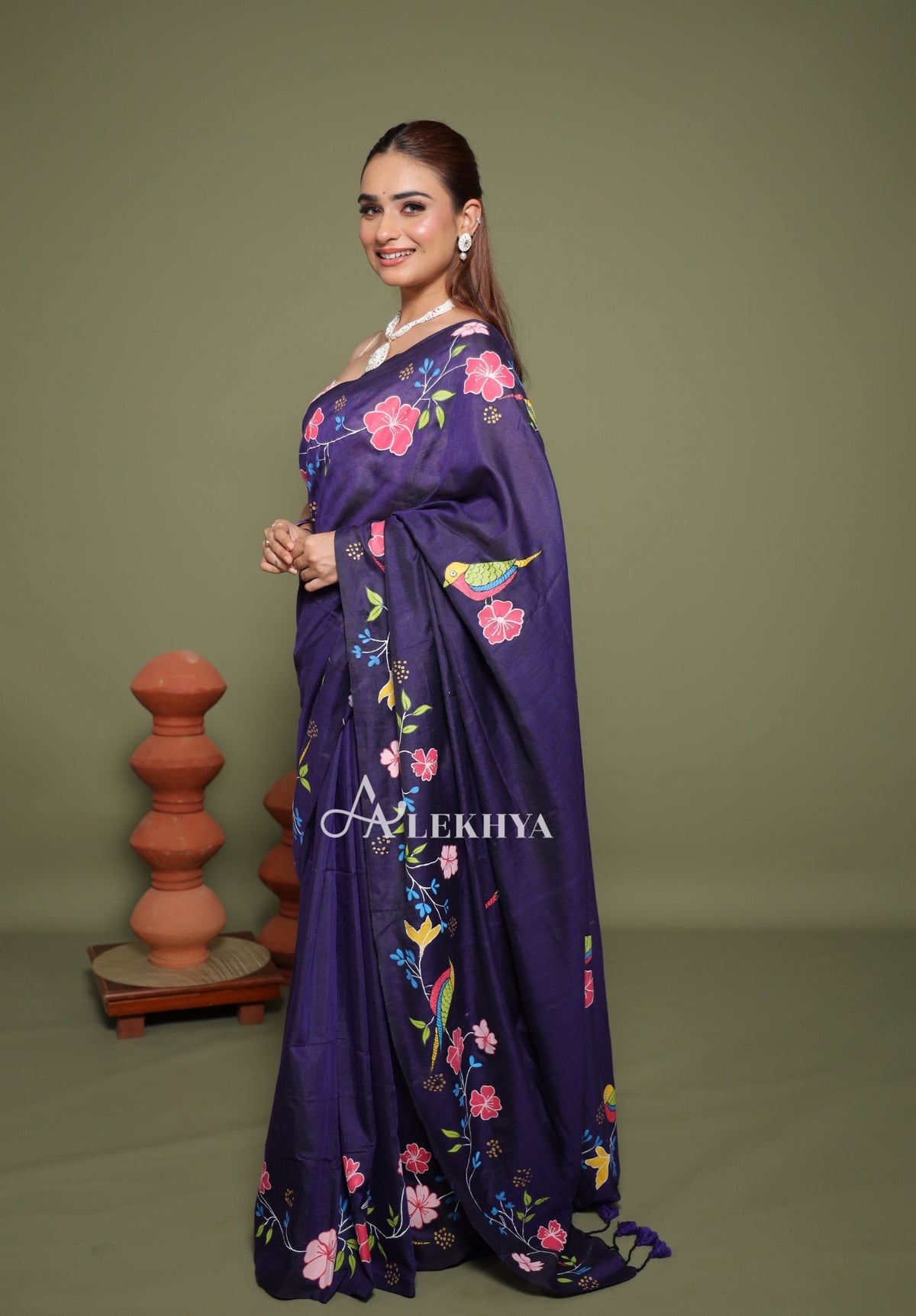 Midnight Blossom – Royal Purple Cotton Saree