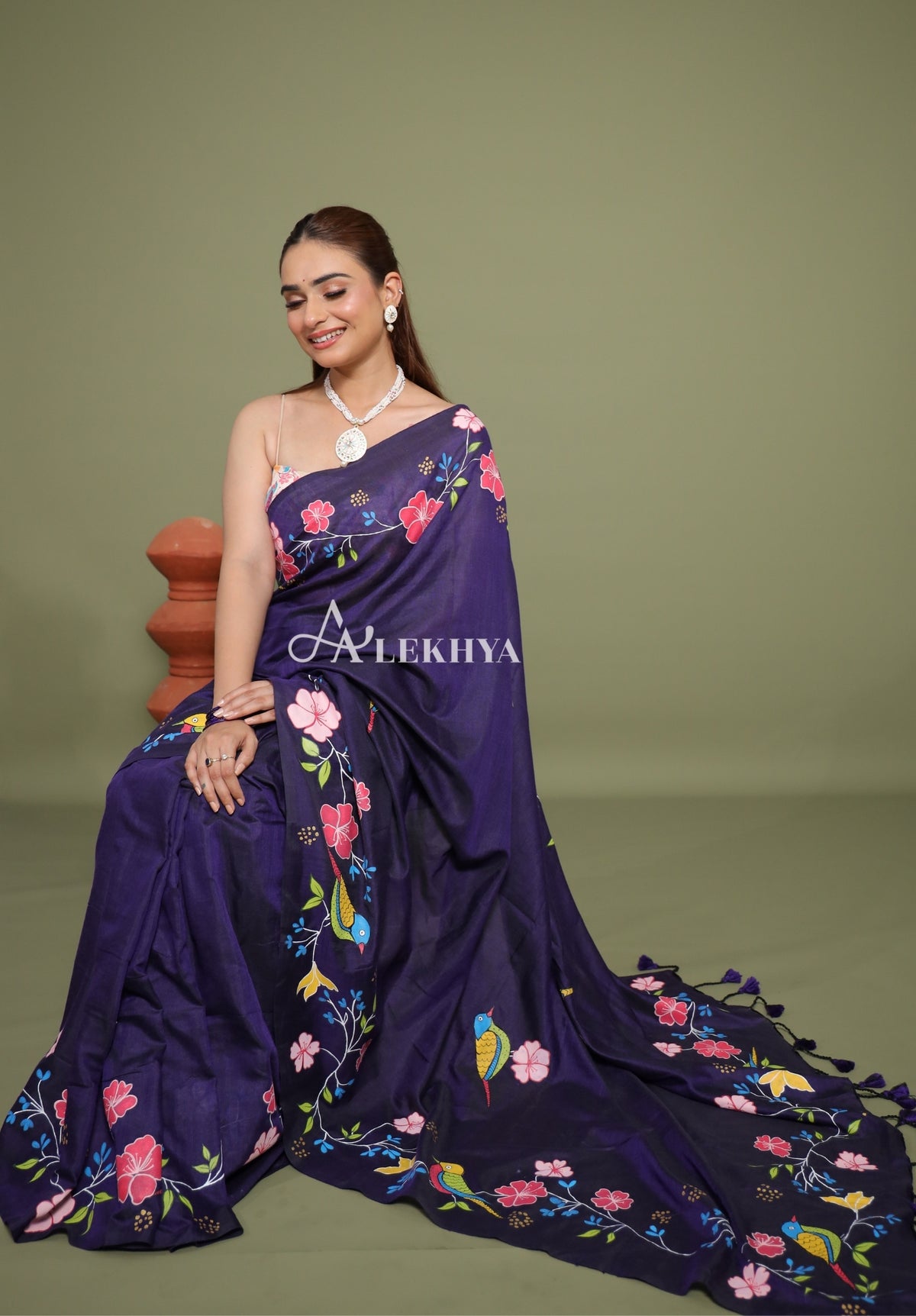Midnight Blossom – Royal Purple Cotton Saree